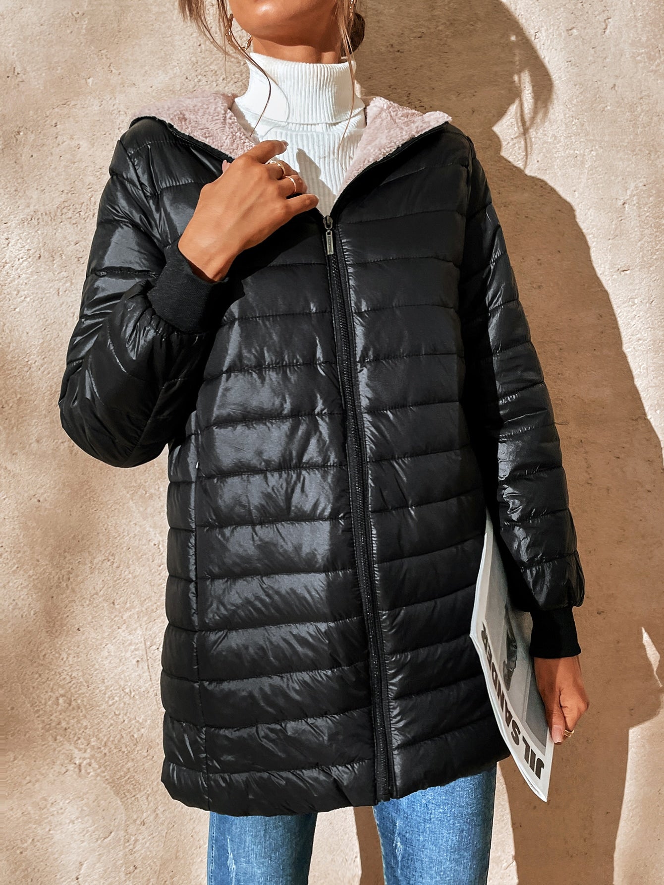 Essnce Teddy Lined Hooded Puffer Coat