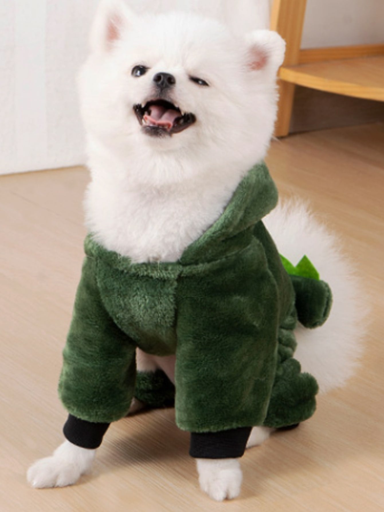 Cartoon Dinosaur Design Fuzzy Pet Hoodie