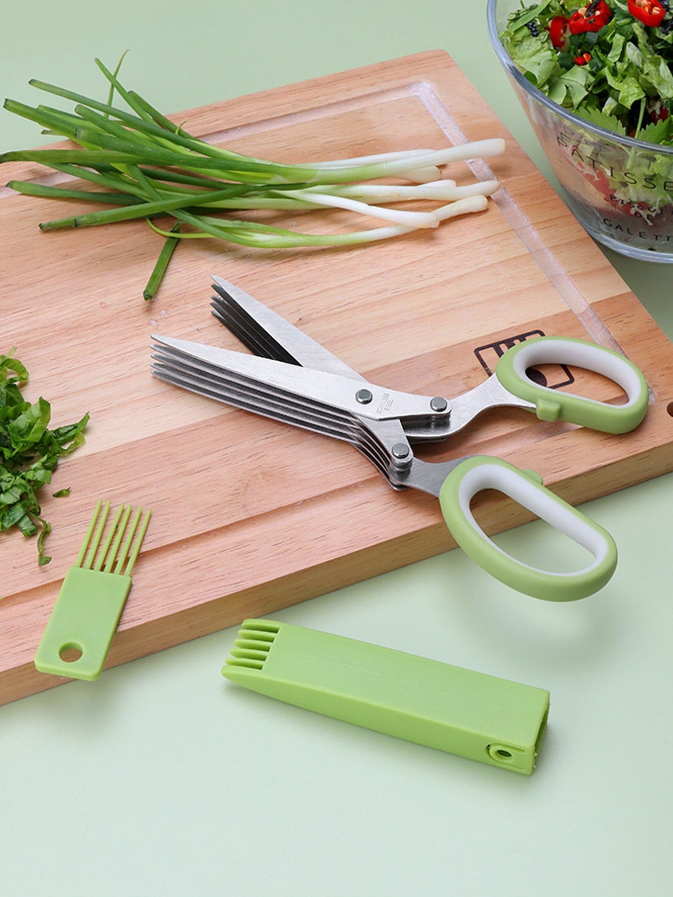 Multi-Layered Vegetable Scissors with Protective Cover Made of Stainless Steel