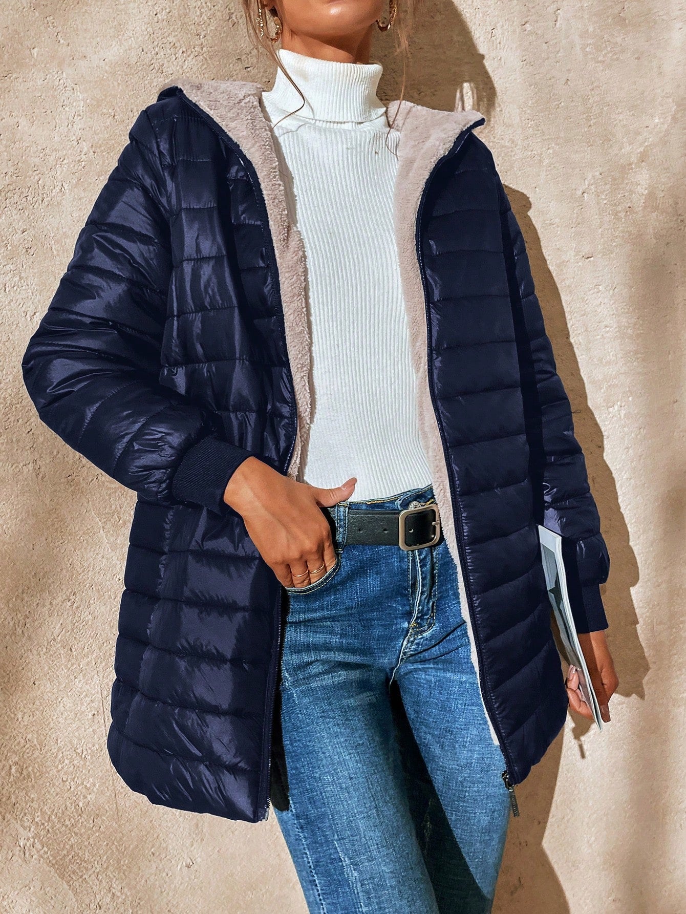 Essnce Teddy Lined Hooded Puffer Coat