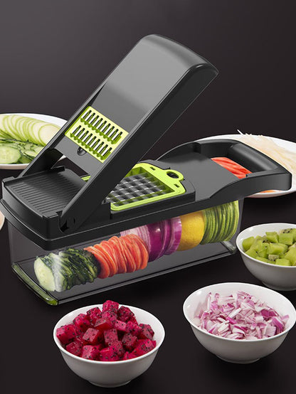 16 Piece/Set, HQ Vegetable Chopper, Multifunctional Fruit Slicer, Handle Food Grater, Vegetable Slicer, Cutter with Container, Onion Mincer Chopper with Multiple Interchangeable Blades, Household Potato Shredder, Kitchen Stuff, Kitchen Gadgets