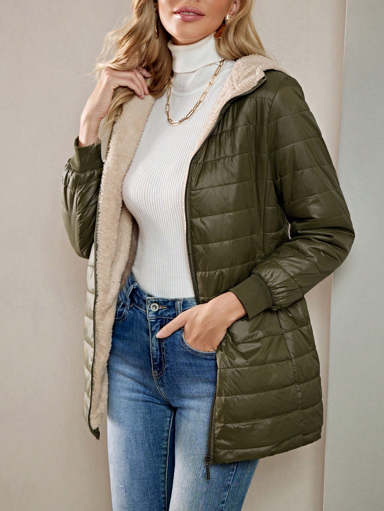 Essnce Teddy Lined Hooded Puffer Coat