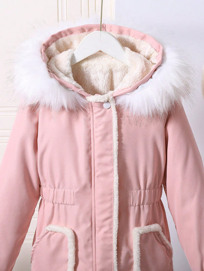 Tween Girl Fuzzy Trim Hooded Thermal Lined Coat