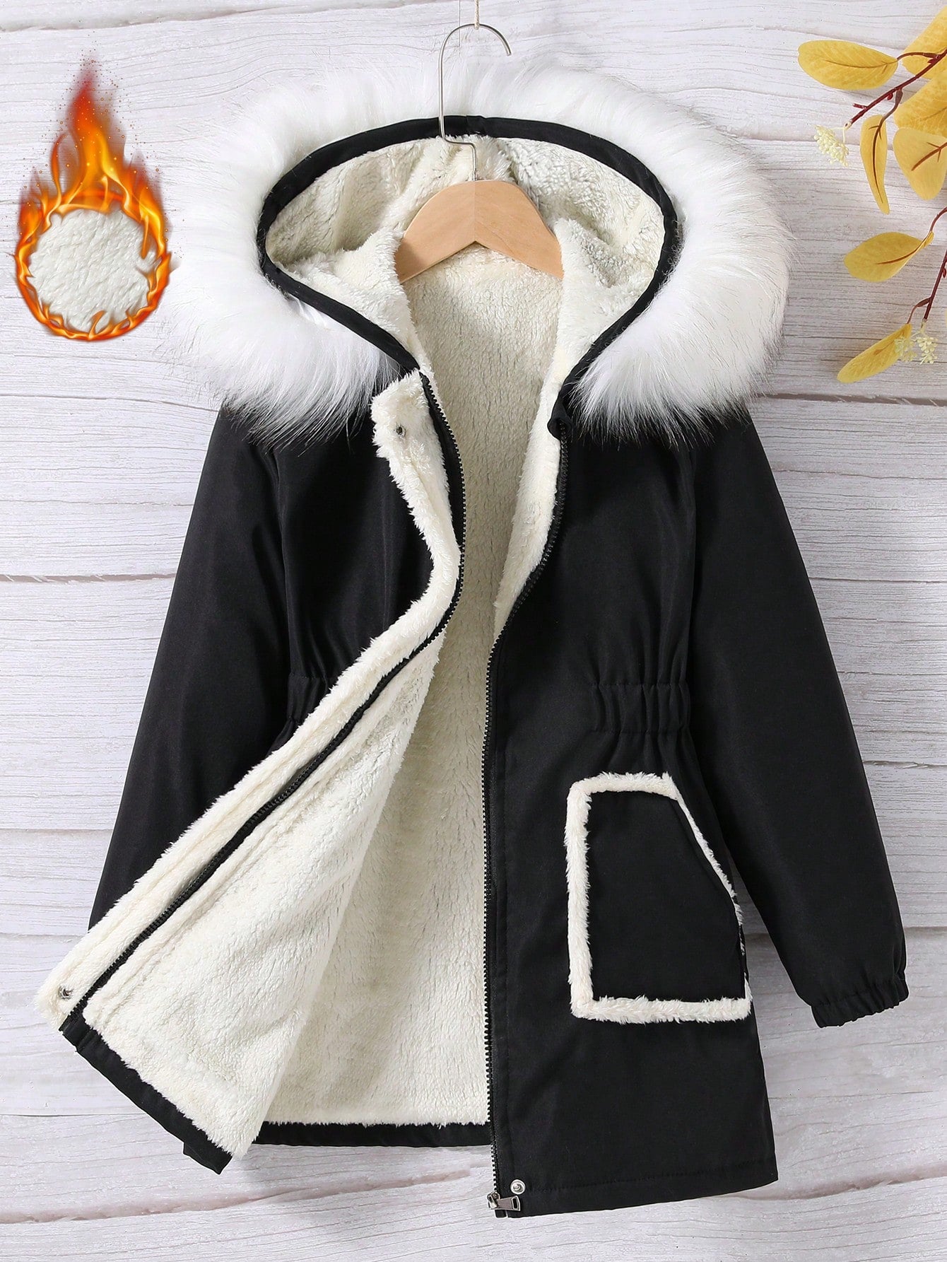 Tween Girl Fuzzy Trim Hooded Thermal Lined Coat