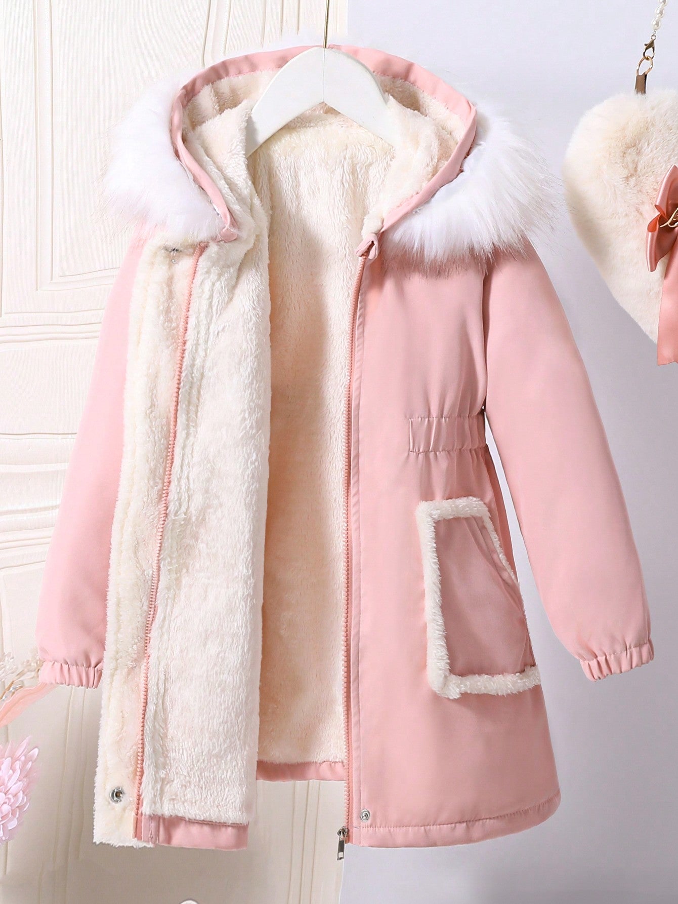 Tween Girl Fuzzy Trim Hooded Thermal Lined Coat